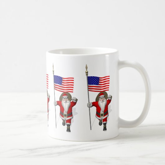 アメリカ合衆国の看板があるサンタクロース コーヒーマグカップ (右)