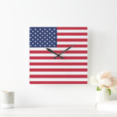 アメリカ合衆国の象徴的な国旗のエンブレム、愛国的なアメリカプライド スクエア壁時計 (ホーム)