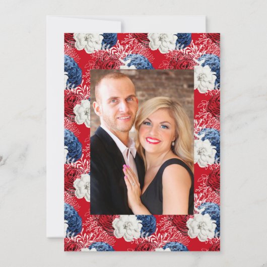 アメリカ合衆国アメリカの赤白と青結婚の写真 セーブザデート (裏面)