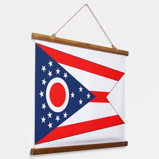 アメリカ合衆国オハイオ州旗を持つウッドトップウォールタペストリー 吊り下げ型タペストリー (傾斜あり)