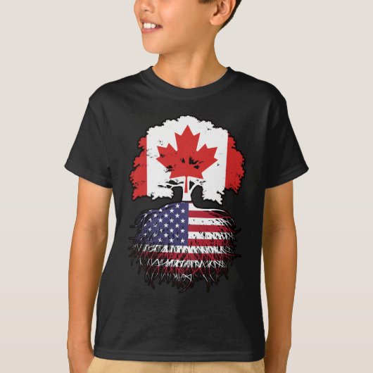 アメリカ合衆国カナダの木のルーツ国旗 Tシャツ (正面)