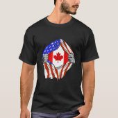 アメリカ合衆国カナダ国旗の胸カナダのルーツ缶 Tシャツ (正面)