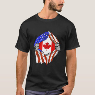 アメリカ合衆国カナダ国旗の胸カナダのルーツ缶 Tシャツ