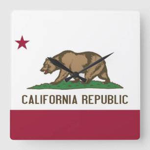 アメリカ合衆国カリフォルニア州旗を持つウォールクロック スクエア壁時計