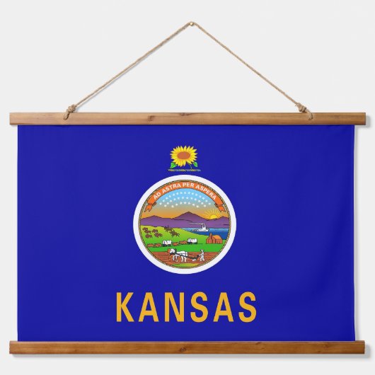 アメリカ合衆国カンザス州旗を掲げたウォールタペストリー 吊り下げ型タペストリー (正面)
