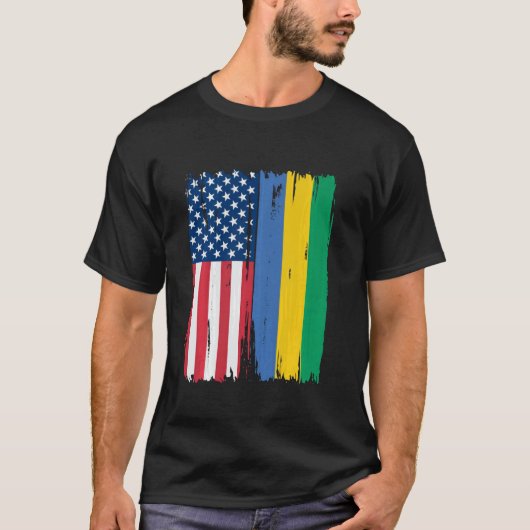 アメリカ合衆国ガボン半米国旗のルーツ Tシャツ (正面)