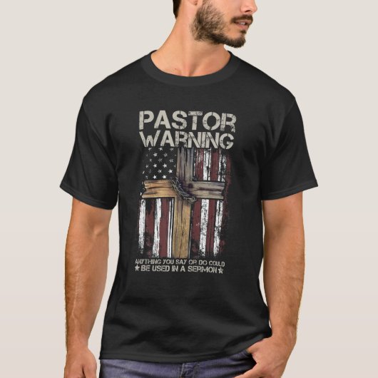 アメリカ合衆国キリスト教十字旗警告牧師のW Tシャツ (正面)