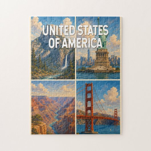 アメリカ合衆国コラージュイラスト旅行アート ジグソーパズル (縦)