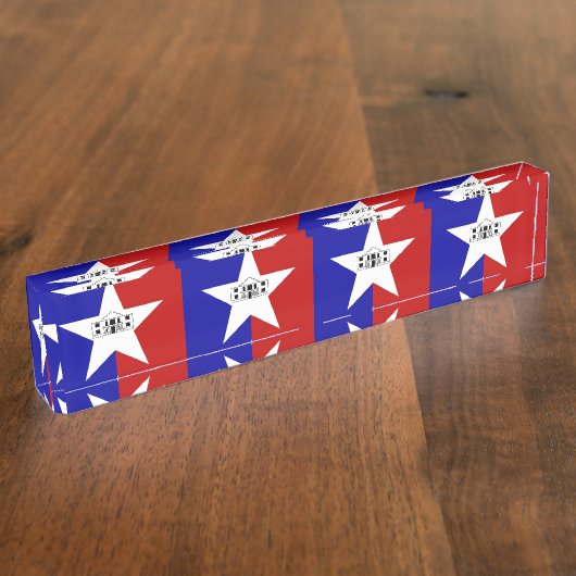 アメリカ合衆国サンアントニオ州旗を持つデスクの銘板 デスクネームプレート (側面)