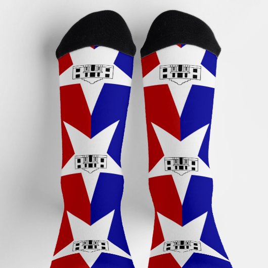 アメリカ合衆国サンアントニオ州旗を持つ男性クルー靴下 ソックス (上部)