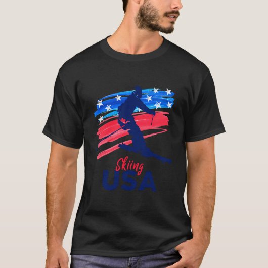 アメリカ合衆国スキーはチームUsa国旗の冬をサポート Tシャツ (正面)