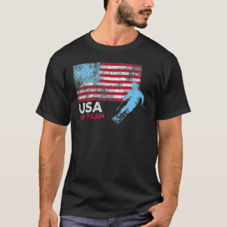 アメリカ合衆国スキーチーム米国国旗のスキー米国支援 Tシャツ