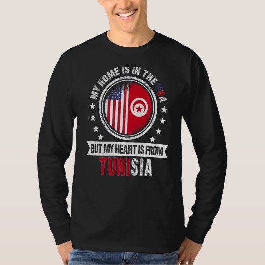 アメリカ合衆国チュニジア国旗のハート Tシャツ (正面)