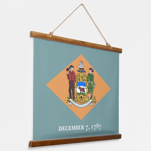 アメリカ合衆国デラウェア州旗を掲げたウォールタペストリー 吊り下げ型タペストリー (傾斜あり)