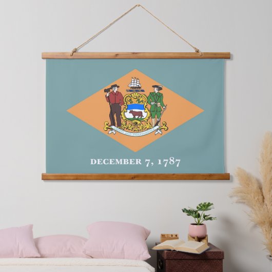 アメリカ合衆国デラウェア州旗を掲げたウォールタペストリー 吊り下げ型タペストリー (寝室)