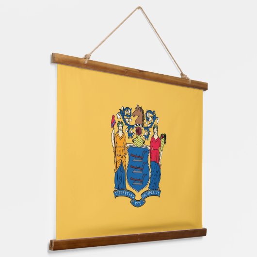 アメリカ合衆国ニュージャージー州旗を掲げる壁張りタペストリー 吊り下げ型タペストリー (傾斜あり)