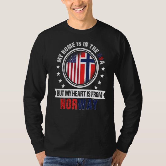 アメリカ合衆国ノルウェー国旗のハート（ノルウェー系アメリカ人） Tシャツ (正面)
