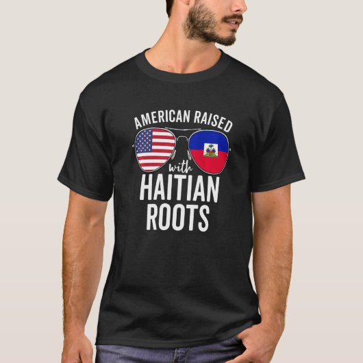 アメリカ合衆国ハイチのルーツで育ったアメリカ合衆国ハイチ国旗 Tシャツ (正面)
