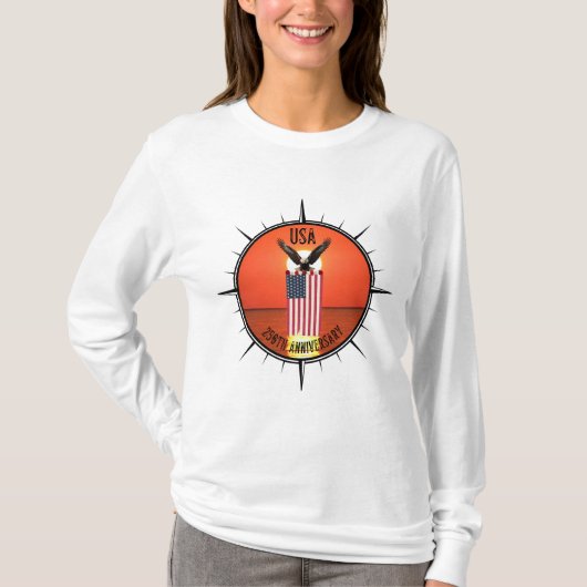 アメリカ合衆国ハクトウワシとアメリカ国旗の250周年記念 Tシャツ (正面)