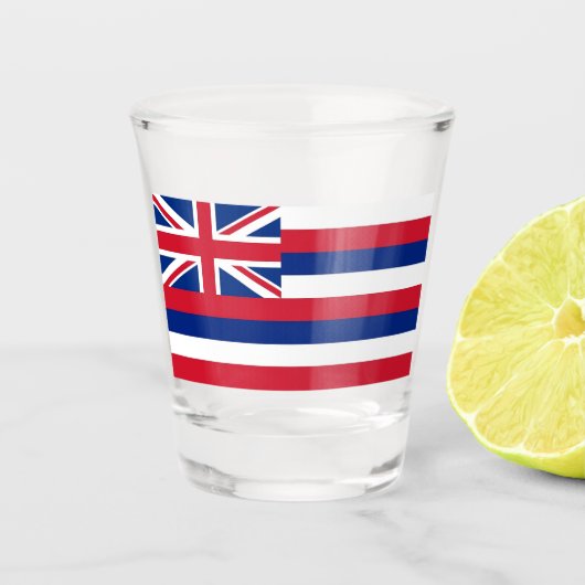 アメリカ合衆国ハワイ州旗を掲げた愛国的なショットグラス ショットグラス (正面)