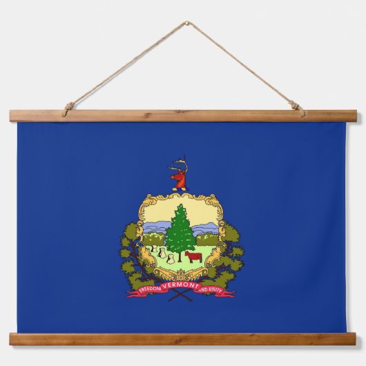 アメリカ合衆国バーモント州州旗と壁掛け 吊り下げ型タペストリー (正面)