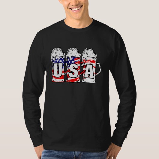 アメリカ合衆国ビール国旗Patriotic 4Of 7月Meri Tシャツ (正面)
