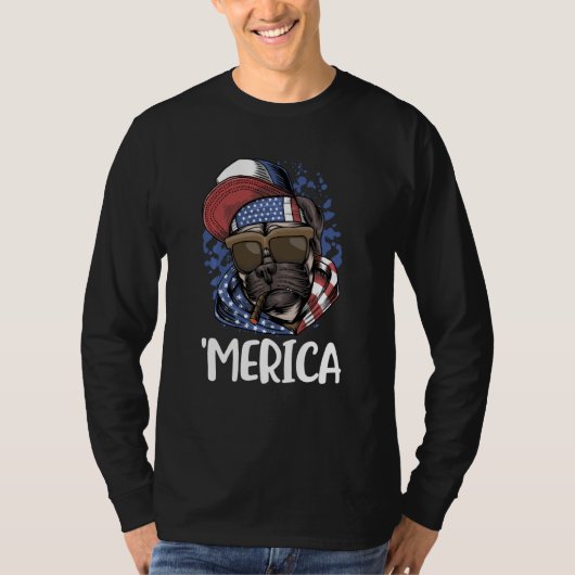アメリカ合衆国プグ7月4日愛国的赤白青 Tシャツ (正面)