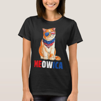 アメリカ合衆国メオヴィカ国旗の愛国的な猫4日 Tシャツ