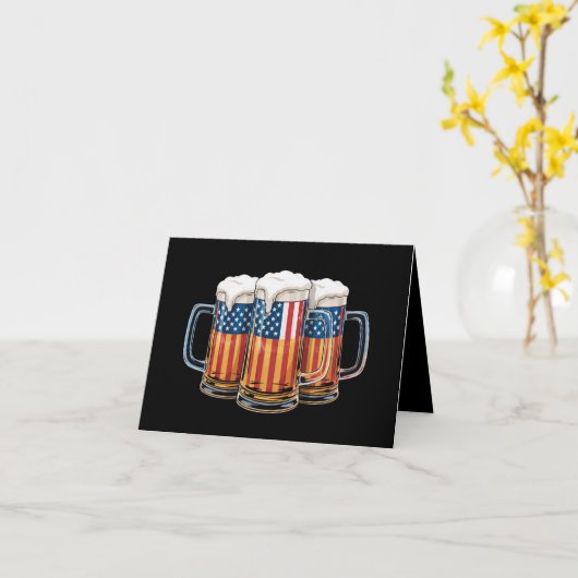 アメリカ合衆国メリカの7月4日ビールアメリカ国旗 カード (黄色い花)
