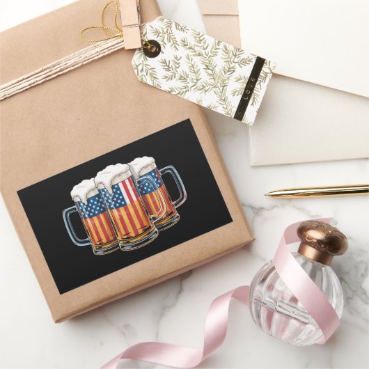 アメリカ合衆国メリカの7月4日ビールアメリカ国旗 長方形シール (ギフト)