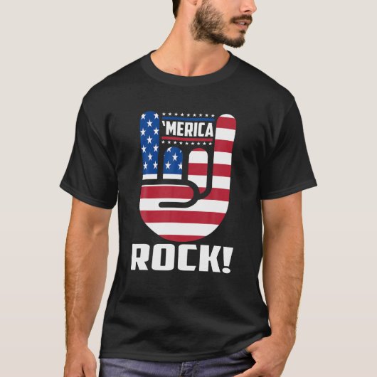 アメリカ合衆国メリカロックアメリカ国旗の7月4日 Tシャツ (正面)