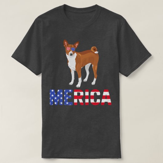 アメリカ合衆国メリカ国旗Basenji Dog Sunglasses Patritic 4 Tシャツ (デザイン正面)