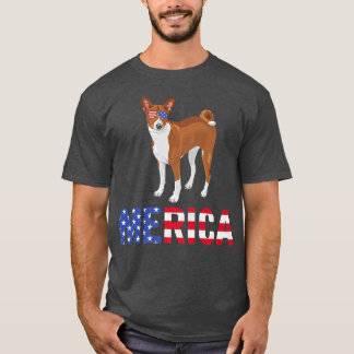アメリカ合衆国メリカ国旗Basenji Dog Sunglasses Patritic 4 Tシャツ