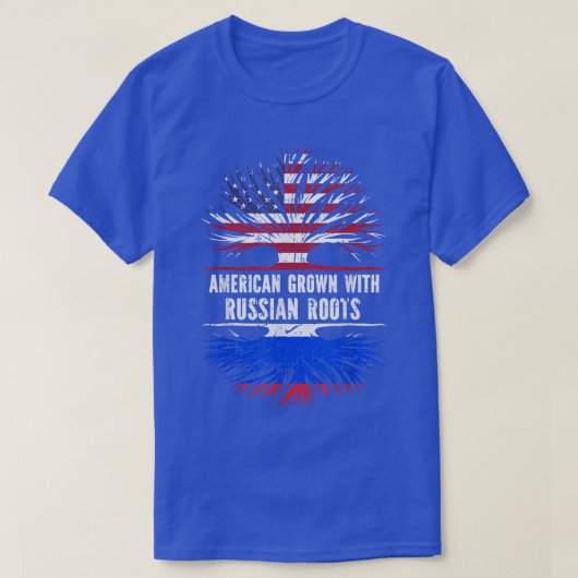 アメリカ合衆国ルーツロシアので育ったロシア国旗 Tシャツ (デザイン正面)