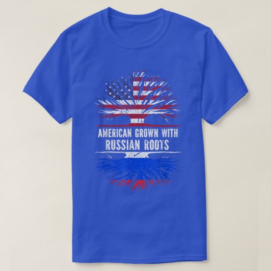 アメリカ合衆国ルーツロシアので育ったロシア国旗 Tシャツ (デザイン正面)