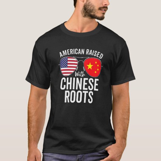 アメリカ合衆国ルーツ中国のアメリカ中国国旗 Tシャツ (正面)
