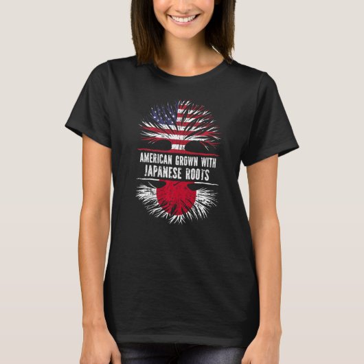 アメリカ合衆国ルーツ日本のアメリカ国旗の日本 Tシャツ (正面)