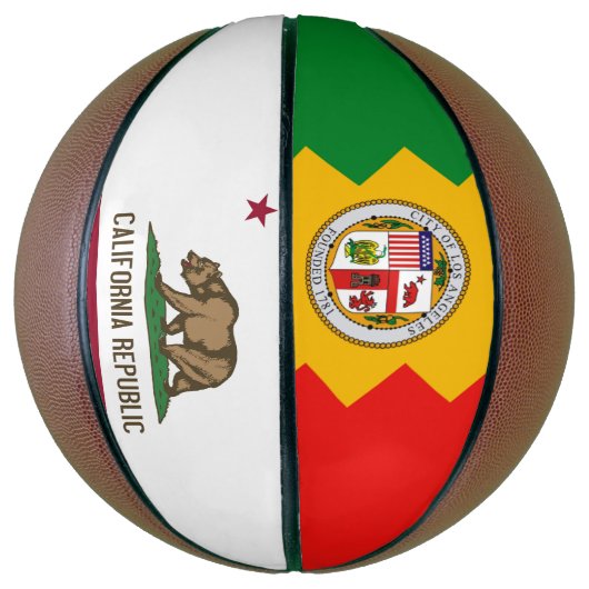 アメリカ合衆国ロサンゼルス州旗を掲げるフルサイズバスケットボール バスケットボール (縦)