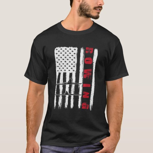 アメリカ合衆国ローイングチーム米国旗アメリカのボートの乗組員の男が歩く Tシャツ (正面)