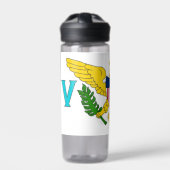アメリカ合衆国ヴァージン諸島国旗を掲げたウォーターボトル ウォーターボトル (正面)