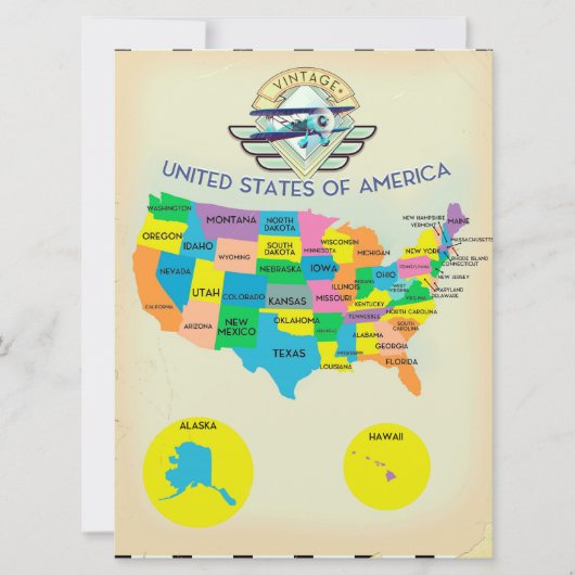 アメリカ合衆国ヴィンテージスタイル地図 招待状 (正面)