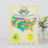アメリカ合衆国ヴィンテージスタイル地図 招待状 (スタンド正面)