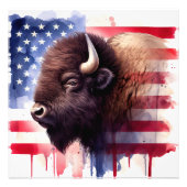 アメリカ合衆国国旗とバイソン フォトプリント            (正面)