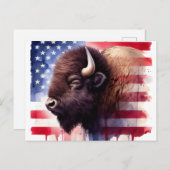 アメリカ合衆国国旗とバイソン ポストカード (正面/裏面)