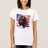 アメリカ合衆国国旗とバイソン Tシャツ (正面)