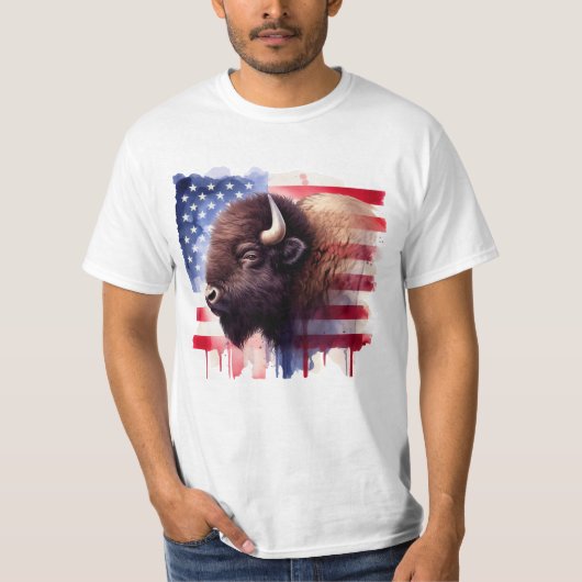 アメリカ合衆国国旗とバイソン Tシャツ (正面)