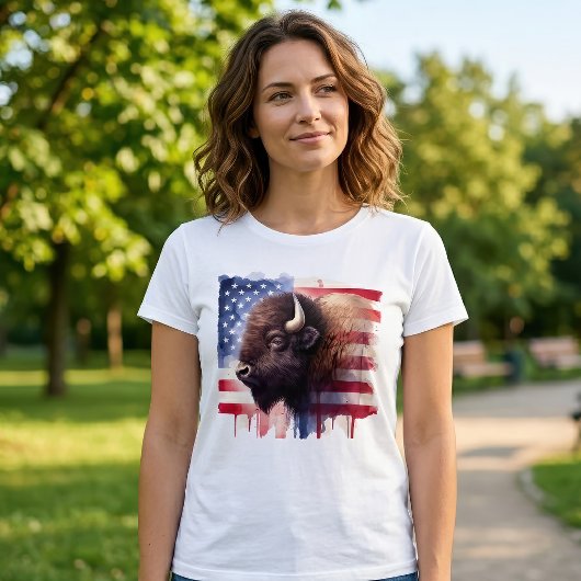 アメリカ合衆国国旗とバイソン Tシャツ