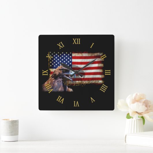 アメリカ合衆国国旗とワシの国 スクエア壁時計 (ホーム)