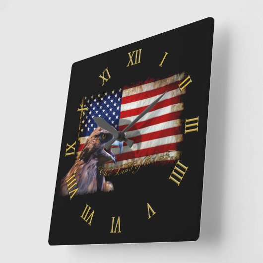 アメリカ合衆国国旗とワシの国 スクエア壁時計 (傾斜)
