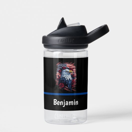 アメリカ合衆国国旗のイーグルバラ赤白青 ウォーターボトル (左面)